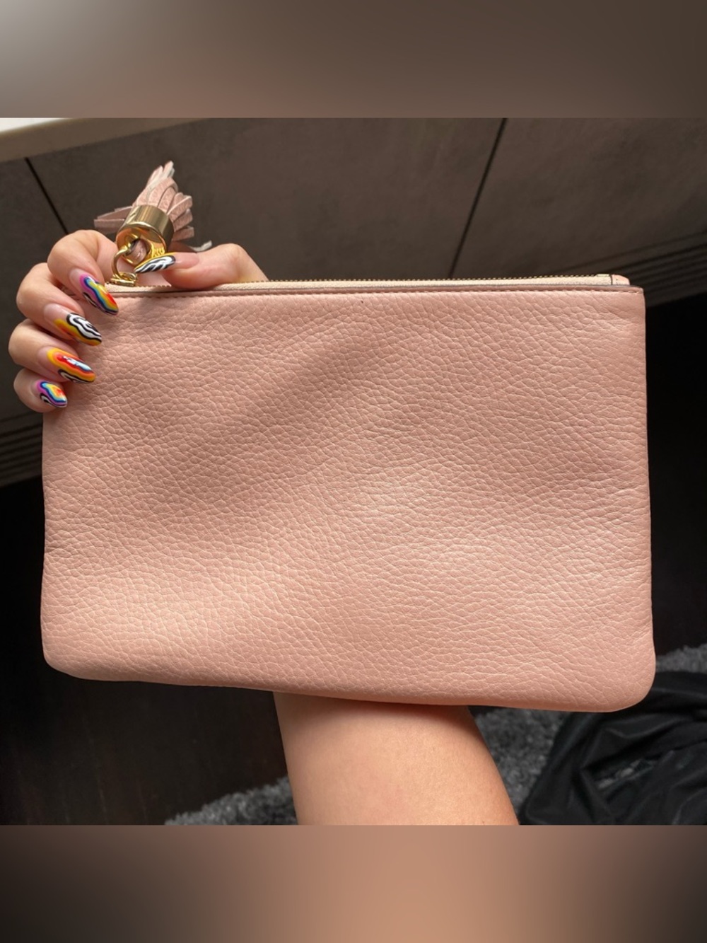 NEW Women’s Leather Baby Pink Leather Tassel Clutch - Picture 3 of 9